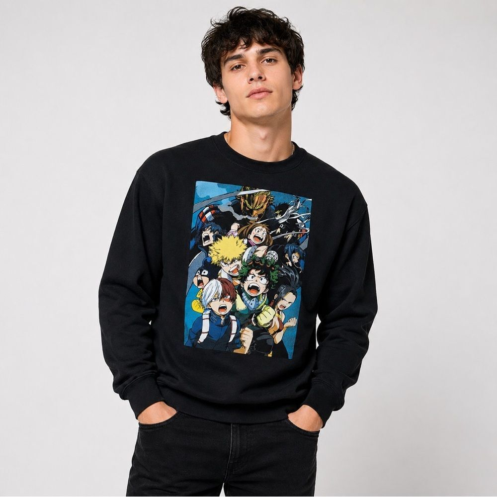 My Hero Academia Black Graphic Crewneck Sweatshirt Anime Character Print size L